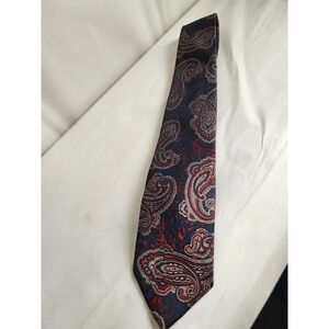 Wembley WemSilk Mens Paisley Tie Navy Blue Burgundy Red Silver Jacquard Necktie